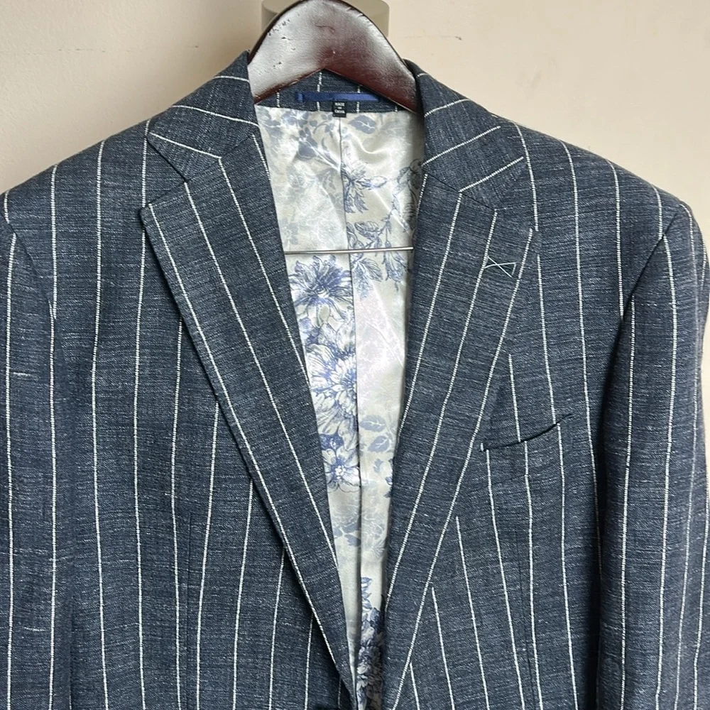 Atelier Munro Men’s Custom Made Linen Blend Striped Suit Set see measurements